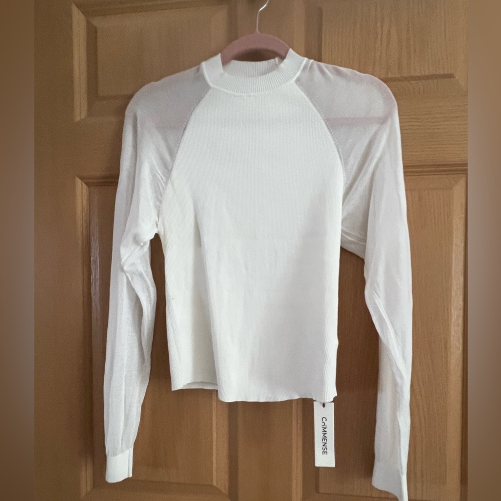 Commense Ivory Top with Sheer Sleeves